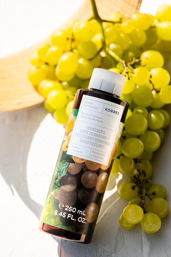 KORRES Renewing Body Cleanser, Santorini Grape, Foaming Shower Gel for Women & Men with Hydrating Greek Botanicals, Body Wash for Smooth Skin, Vegetarian & Cruelty Free, Made in Greece, 8.45 Fl Oz