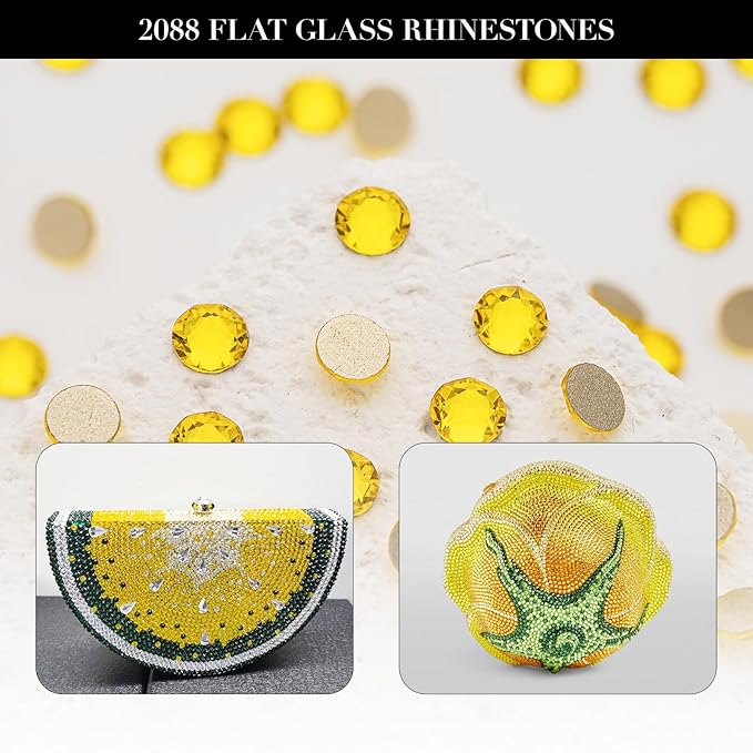 Novani Citrine/Lemon Yellow Rhinestones 1440pcs Flat Back Round Rhinestone Style 2088 Sparkly Crystal Gemstones for Nail Art and Crafting SS16,3.8-4.0mm