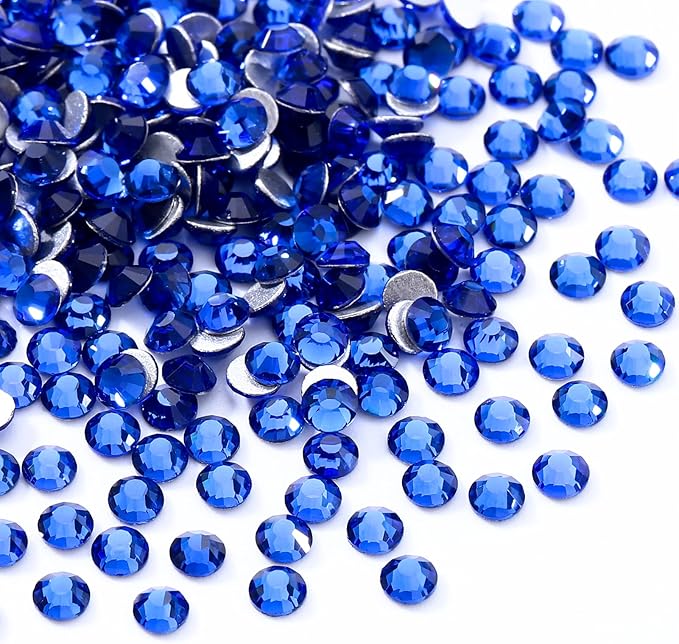 Meibite Sapphire Flatback Rhinestones, Glass Rhinestones for Nail Art and Craft, Glue Fix, Loose Crystal Gemstones(Blue, SS10, 1440pcs, 2.7-2.8mm)