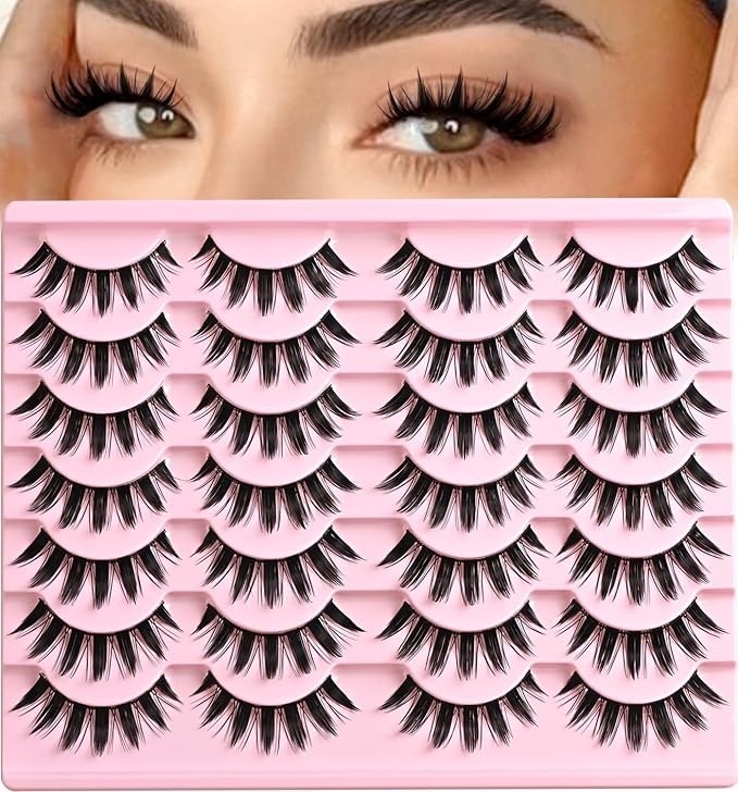 Manga Lashes Anime Eyelashes Fake Mink Manhua Lash Pack Wispy Spiky Eye Lashes Natural Look 14 Pairs Doll Spike Wet Eyelash Pack 16mm Manhwa Pestañas for Women