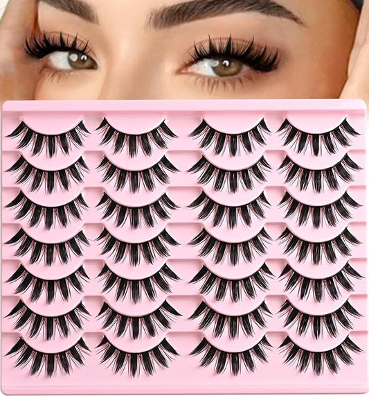 Manga Lashes Anime Eyelashes Fake Mink Manhua Lash Pack Wispy Spiky Eye Lashes Natural Look 14 Pairs Doll Spike Wet Eyelash Pack 16mm Manhwa Pestañas for Women