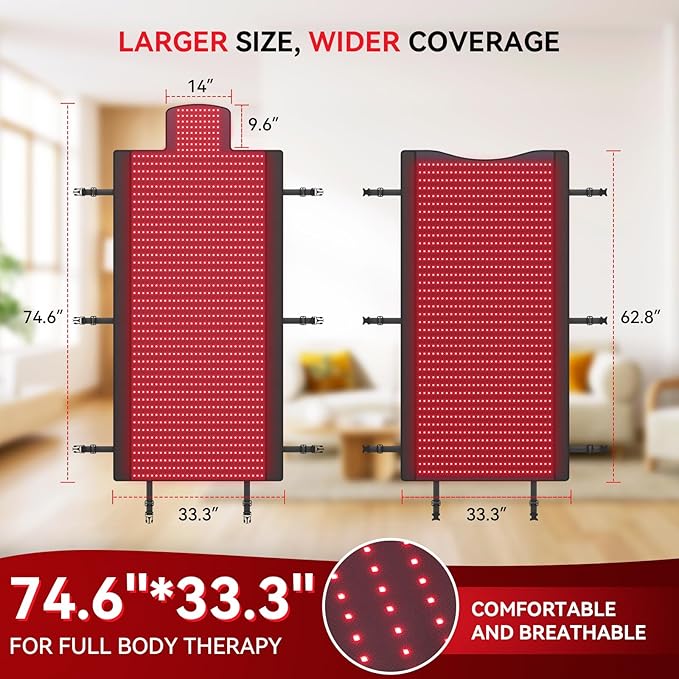 Largest 2570 LEDs Full Body Red Light Therapy Mat, Premium TPU Red Light Therapy for Body Pain Relief, 660nm 850nm Infrared Light Blanket with Adjust Timer & Intensity, Pro Therapy Mat at Home