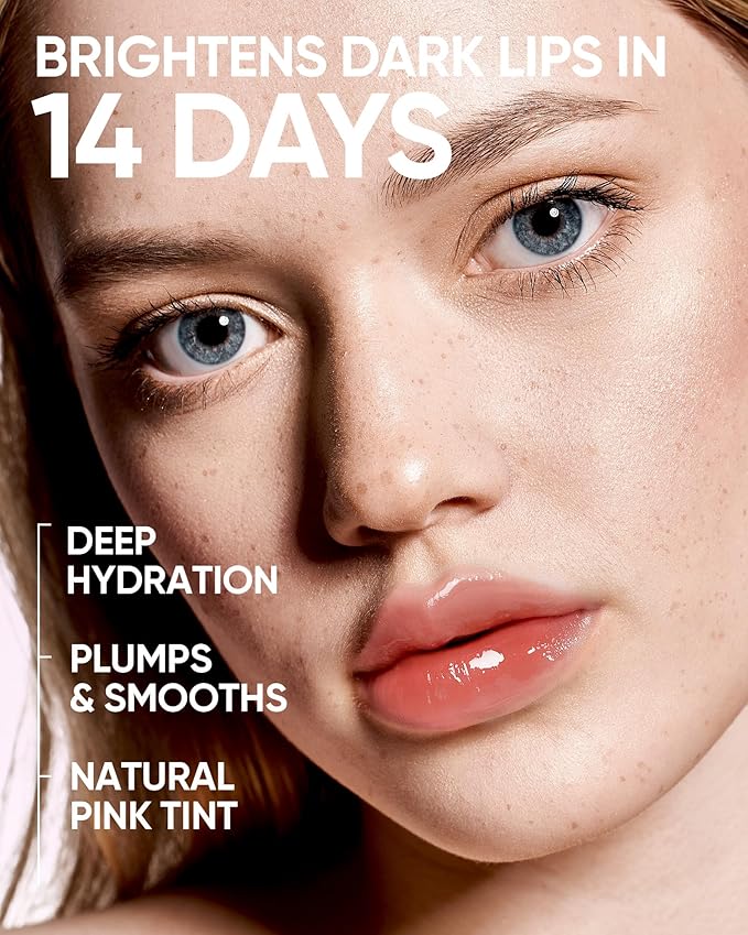 Peptide Brightening Lip Serum, Hydrating & Plumping Tinted Lip Gloss, Moisturizing Lip Balm with Polypeptides & Squalane for Glossy Sheer, Smooth Lips (04 Pink Berry)