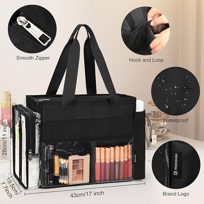 TANTO Travel Makeup Bag, Professional Makeup Artist Set Bag Extra Large Cosmetic Organizer Case Hair Stylist Travelling Duffle Bag with Adjustable Dividers for Makeup Beauty Lover Nurse Tote Bags