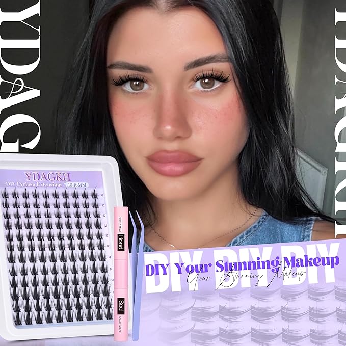 Manga Lash Clusters Kit with Spikes Natural Eyelash Clusters Kit Invisible Band Spiky Clusters Eyelash Extensions Kit Wispy DIY Anime Lash Extension with Lash Bond and Seal, Tweezers
