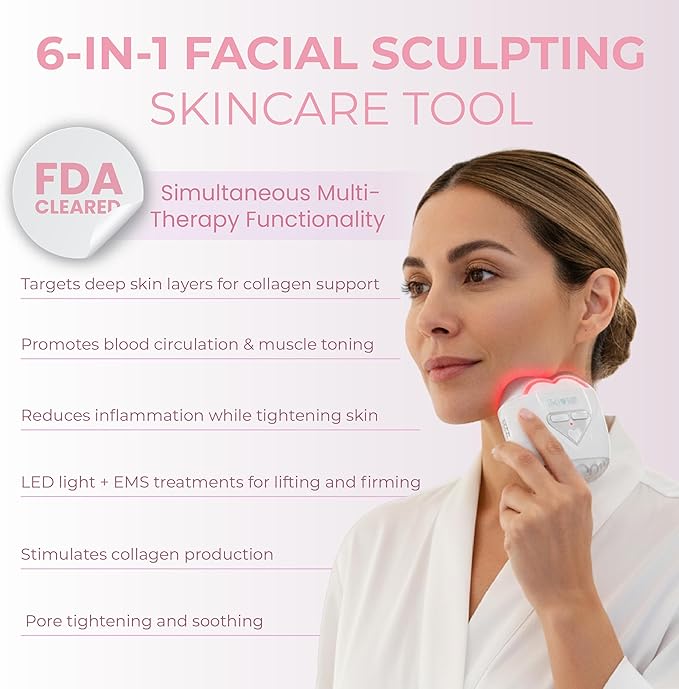 RIKI LOVES RIKI Sculptress PRO Gua Sha – 5-in-1 Smart Facial Massager with Heat, Cooling, Micro, LED Light Therapy & Vibration | Lifting & Tightening Tool for Face Contour, Puffiness & Glowing Skin