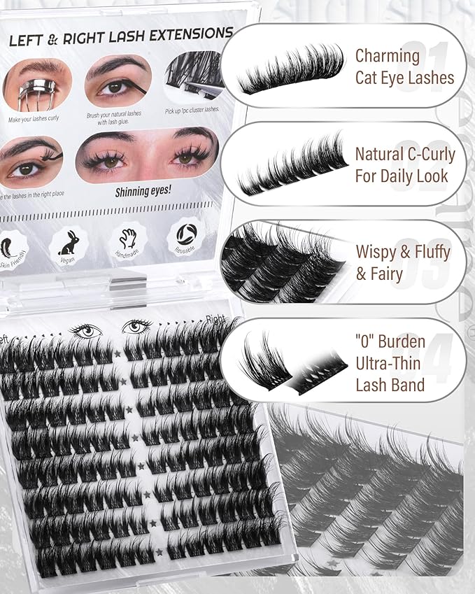 Cat Eye Lash Clusters With Spikes Wispy Clusters Eyelash Extensions Anime Eyelash Clusters Cat Eye Pre-Mapped Lash Clusters C-Curly Manga Individual Lashes Left&Right Lash Extension 10-18MM by Zegaine