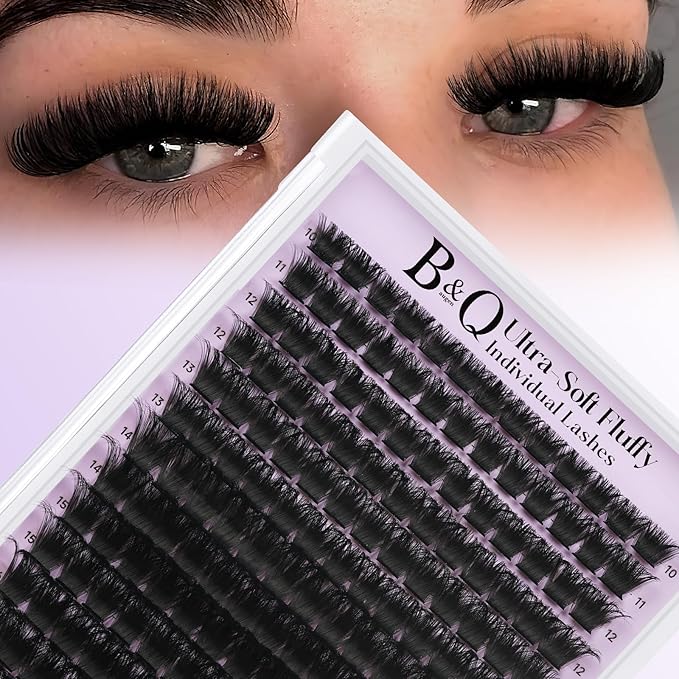 B&Q Fluffy 200DLash Clusters Thick Volume Eyelash Clusters 10-18mm, D Curl Cluster Eyelash Extensions, Supersoft Individual Lashes Wispy Cluster Lashes Dramatic Full Look Eyelash（200D）