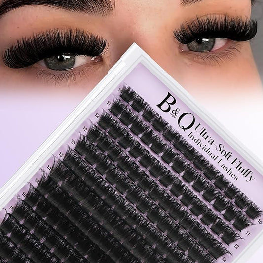 B&Q Fluffy 200DLash Clusters Thick Volume Eyelash Clusters 10-18mm, D Curl Cluster Eyelash Extensions, Supersoft Individual Lashes Wispy Cluster Lashes Dramatic Full Look Eyelash（200D）