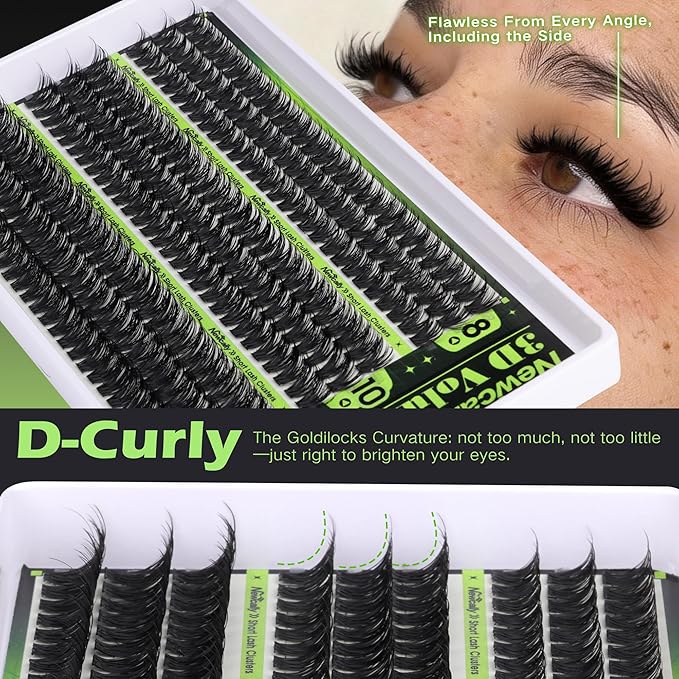80D Lash Clusters Kit Short 8-12MM Wispy Volume Eyelash Clusters Fluffy Lash Extension Kit D-curly Cluster Eyelash Extensions Long-lasting Effect Individual Lashes Kit by Newcally