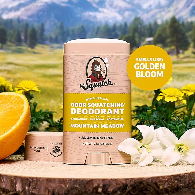 Dr. Squatch Natural Men’s Deodorant – Aluminum Free Natural Deodorant Men with Charcoal & Postbiotics for 72-Hour Odor Protection – Fresh Falls, 2.65oz Stick