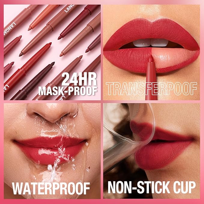 LANGMANNI 4Pcs Sculpting Matte Velvet Lip Liner Set,Smooth Creamy Texture,Waterproof And High Pigmented For Girls Daily Application Lip Makeup(1+2+3+4)