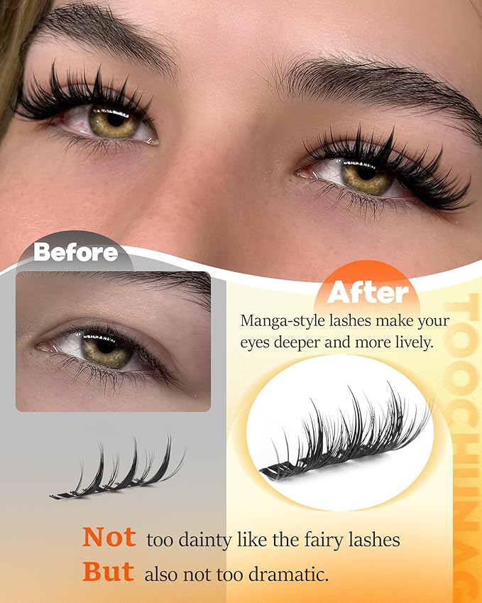 Spiky Manga Lash Clusters 180pcs D Curly Cluster Eyelash Extensions 12-20mm Long Eyelash Clusters Anime Lashes Clusters Thick Volume False Eyelashes Individual DIY Lash Extension by TOOCHUNAG