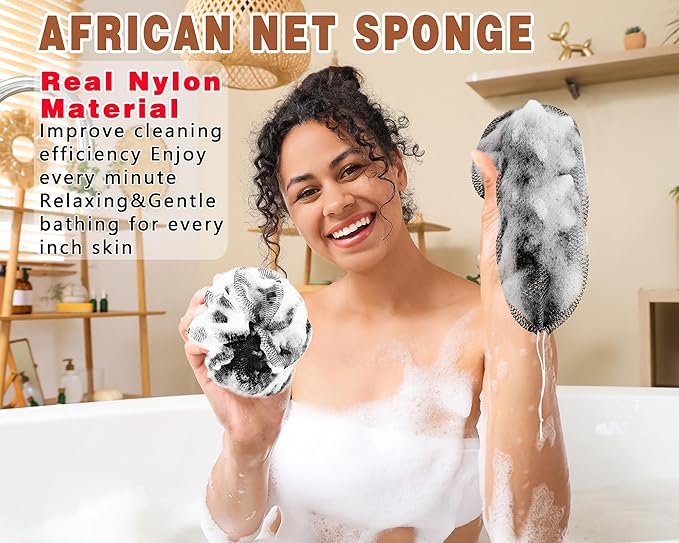 2 Pack African Net Sponge Exfoliating Body Scrubber Bath Sponge for Daily Use