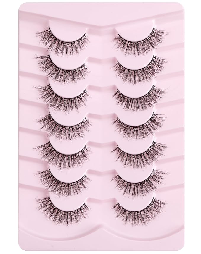 Onlyall Wispy 1 Eyelashes for Natural Flared Look, Soft Fluffy Lashes, Black, 7 Pairs D-K06