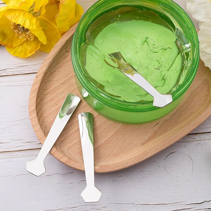 Pndeyo 3pcs Mini Metal Makeup Spatula, Reusable Cosmetic Cream Spatulas Spoon, Skincare Scoop Applicator Facial Massage Beauty Tools for Mixing and Sampling Face Eye Cream- Silver