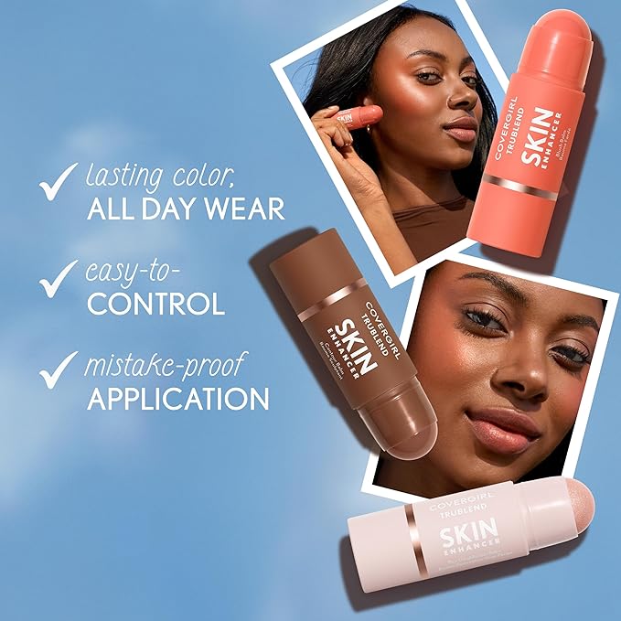 COVERGIRL Trublend Skin Enhancer Blush Balm Stick, Vegan Formula, Easy to Use, Glides on Effortlessly, Non-Greasy, Doesn't Crease - 200 Pink Sprinkle (Bright, Warm Pink)