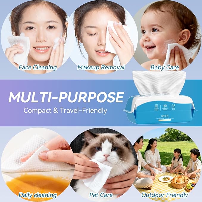 Face Towels, Disposable Biodegradable Clean Facial Towelette for Sensitive Skin, Lint- free Face Cloths for Makeup Remover, Ultra Soft Dry Wipes, Skincare Women Cleansing 240 Count (3 Packs)