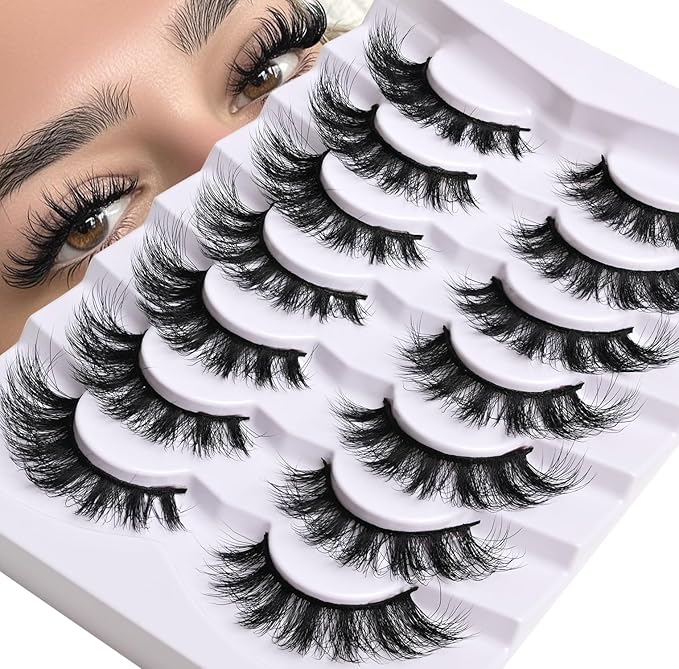 False Lashes 18mm Mink Lashes Full Strip Lashes 7 Pairs Pack Cat Eye Soft Fake Lashes Strips Reusable 25 Times,Pestañas Postizas Eye Lashes Wispy Lash Strips Eco Friendly Eyelash By Hiklasy