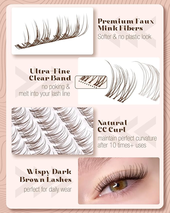 Natural Lash Clusters Brown Eyelash Cluster Clear Band Individual Lashes Wispy Cluster Eyelash Extensions Venus Dark Brown Lashes Extensions DIY Lash Pack by Mavphnee (120Pcs, 8-16MM, CC-Curly)