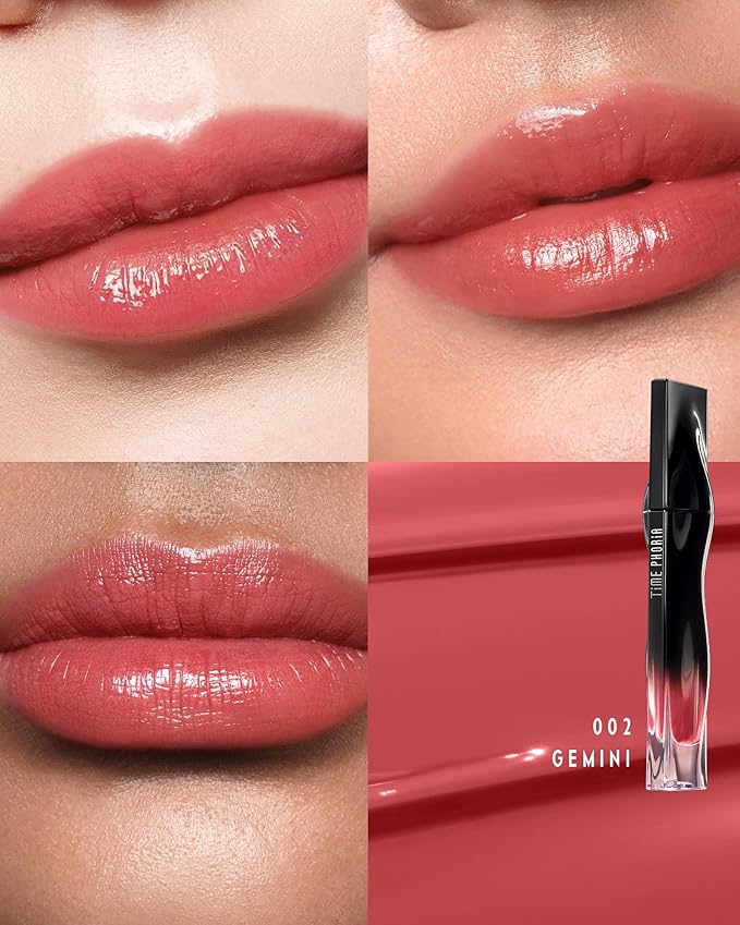 Stellar Dust Lip Stain 002 Gemini, Waterproof Transfer-Proof Lip Gloss, Light Coral Pink Tinted Glossy Finish, High-Pigment Vibrant, Hydrating Lightweight Long-Lasting Lip Makeup for Women