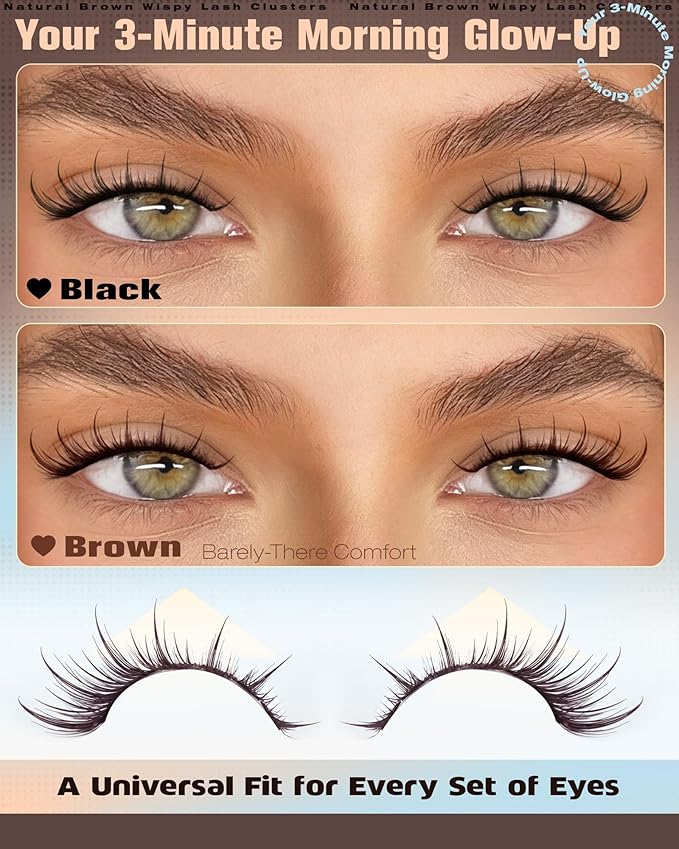 ALICROWN Brown Lash Clusters Cat Eye Cluster Eyelash Extensions Manga Eyelash Clusters Left & Right Natural Lash Extensions Spiky Cluster Lashes C Curly Fox Eye Individual Lashes Fairy Eyelashes