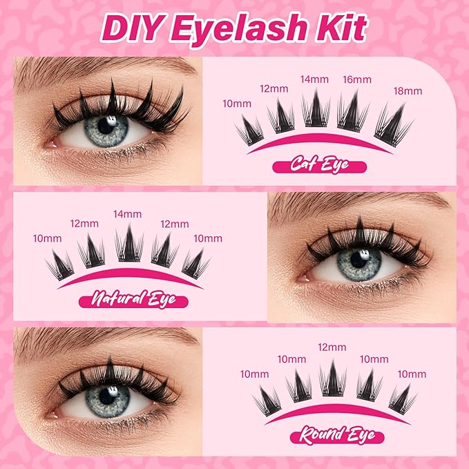PROLASHBEAUTY Fairy Lash Clusters Kit Wispy Invisible Band Manga Lashes Individual Lashes Bond and Seal Remover Brush Eyelash Extension Kit Easy Removal (Mega Fairy, 8-18mix)