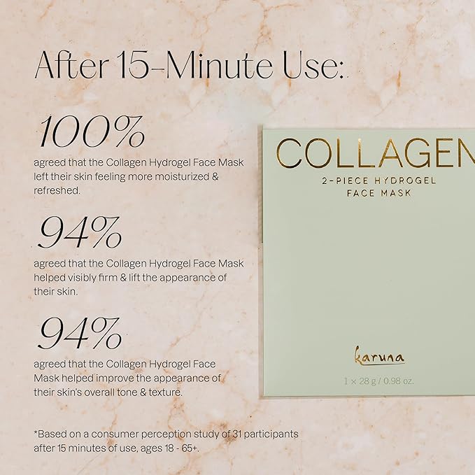 Karuna Skin - COLLAGEN Face Mask Sheets, Hydrogel 2-Piece Facial Mask, Age-Defying, Hydrating, Rejuvenating & Moisturizing Skin Care Essential That Targets Fine Lines & Wrinkles, 4 Packs