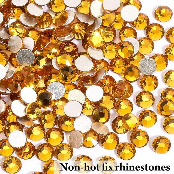 Gold Yellow Rhinestones Flatback Rhinestone for Crafts Glass Nail Rhinestones Nail Gems Crystals for Makeup Bags Shoes Decoration DIY(SS30,288pcs,Gold Yellow)