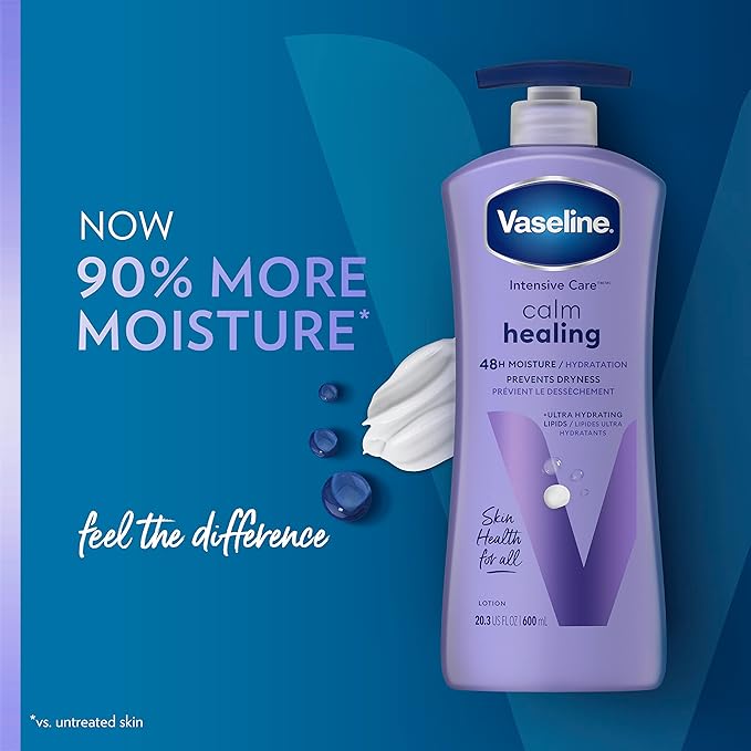 Vaseline Intensive Care Calm Healing Body Lotion 4 Count for Dry Skin Lotion Made with Ultra-Hydrating Lipids and Lavender Extract to Heal and Restore Dry Skin 20.3 Oz