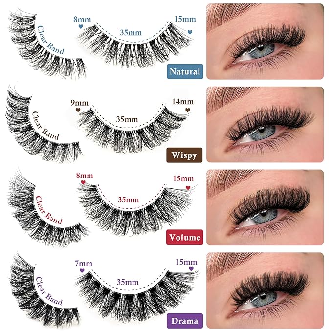 Lashes False Eyelashes Cat Eye Lash Strips 4 Styles Wispy Natural Eyelash Pack 20 Pairs Clear Band Fake Strip Lash Natural Look Fluffy Cateye Mink EyeLash Set Short Demi Wispies Pestañas