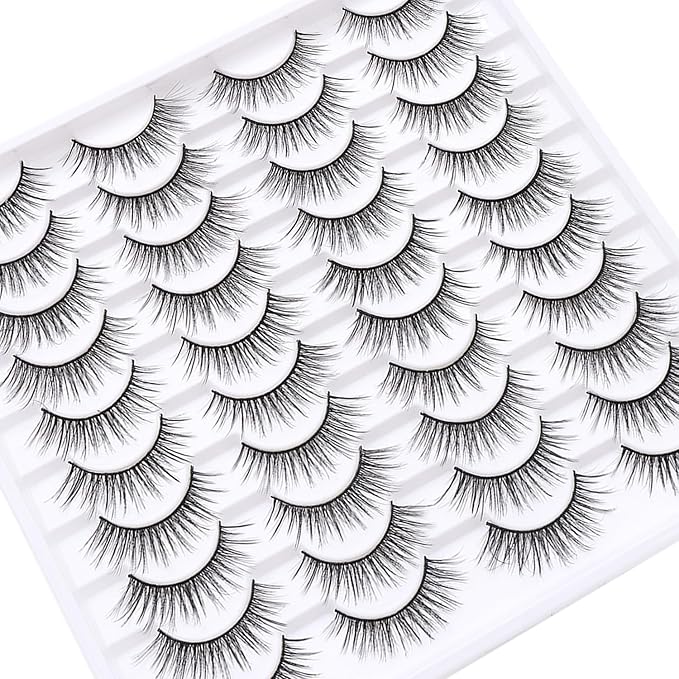 False Eyelashes 20 Pairs Wispy Lashes Faux Mink Lashes 14mm 3D Fluffy Cat Eye Lashes （style 20-058)