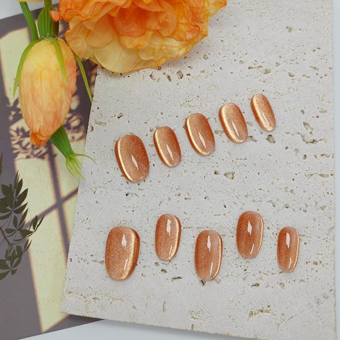 Cat Eye Press on Nails Handmade Short Oval/Square/Round False Nails with French Tip/Aurora/Magnetic Shimmer Designs (Side#Koi L)