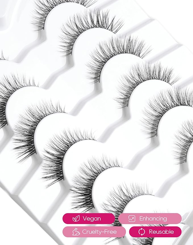 Natural Cat Eye Lashes Wispy Eyelashes 10mm Fluffy Fake Lashes that Look Like Extensions 3D C Curl Simple False Lashes 53-GIRL CODE
