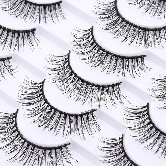 False Eyelashes 20 Pairs Wispy Lashes Faux Mink Lashes 14mm 3D Fluffy Cat Eye Lashes （style 20-064)