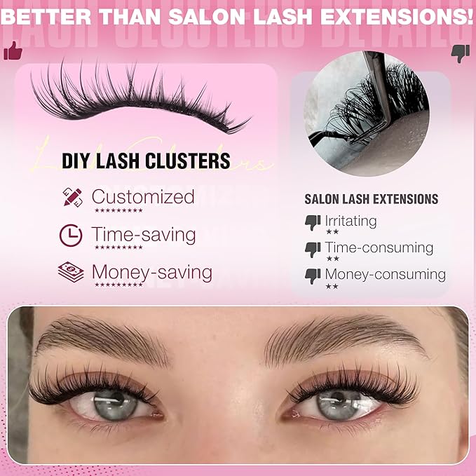 EYDEVRO Natural Lash Clusters Wispy Eyelash Clusters C Curl 8-16mm Cluster Eyelash Extensions DIY Lash Extensions at Home Cluster Lashes Reusable Waterproof Individual Lashes Soft Thin Band