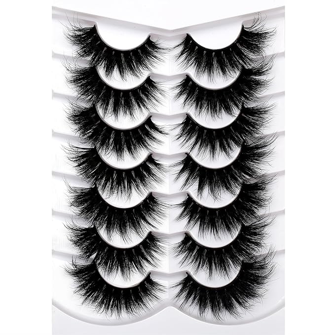 Pooplunch Cat Eye Look Dramatic False Eyelashes Extension Volume Thick 20MM Long Wispy 8D Soft Faux Mink Lash Fake Eyelashes Strips 7 Pairs Pack
