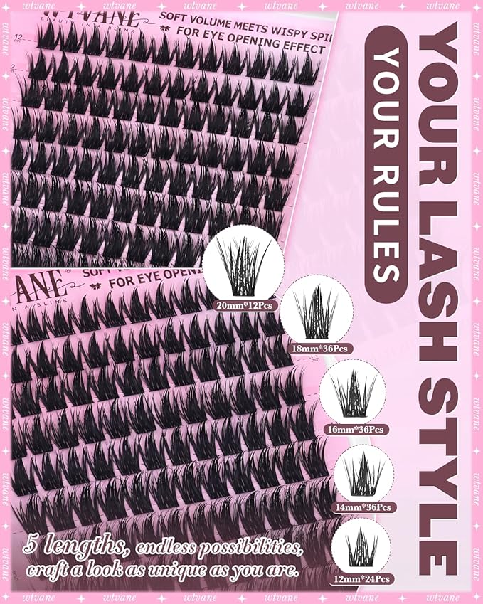 Wtvane Lash Clusters Manga Eyelash Clusters Wispy Lash Clusters with Spikes Volume Cluster Eyelash Extensions 12-20mm D-Curly Individual Lashes Extensions Anime False Eyelashes Cluster Wet Look