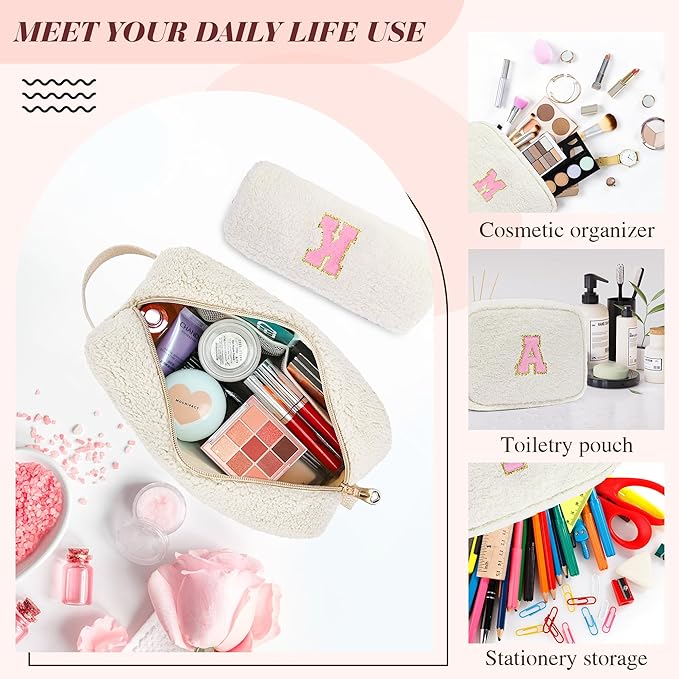 for Valentines Day Gifts, Travel Makeup Bag for Women, Initial Make Up Bag Set for 6 7 8 9 10 11 12 13 Years Old Kids Tween Girls, Large Cosmetic Skincare Bags for Birthday Gifts, White J