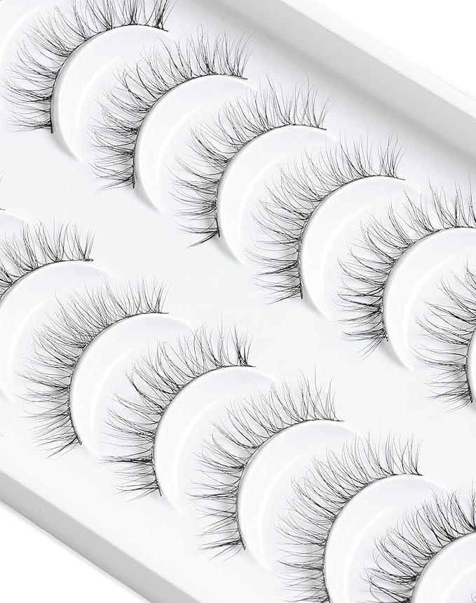 Lashes Natural Look, Wispy Eyelashes, Jiocolor False Eyelashes Natural Look, Fluffy Fake Mink Lashes,12 mm Strip Lashes 10 Pairs D1