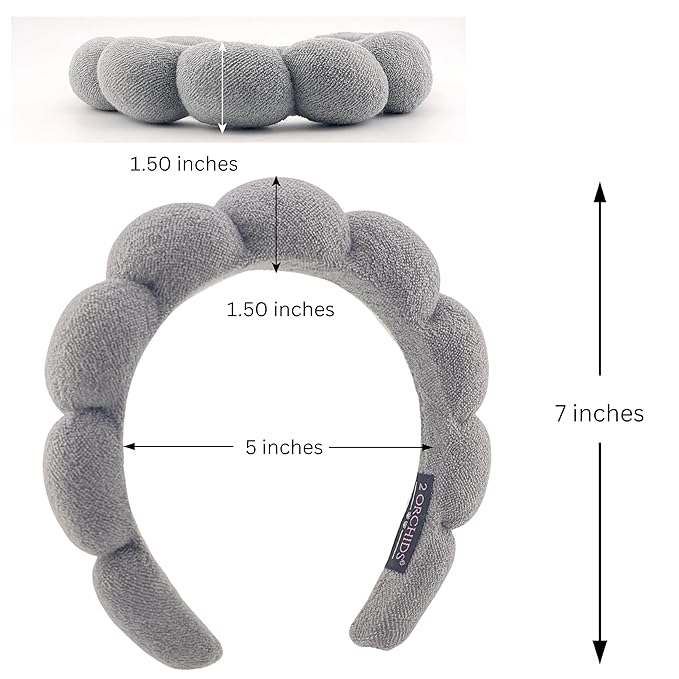 2 ORCHIDS Skincare Headband for Washing Face & Makeup Headband for Women - Terry Cloth Hairband for Spa & Skincare Routines - Perfect for Face Wash & Makeup Application (Grey)