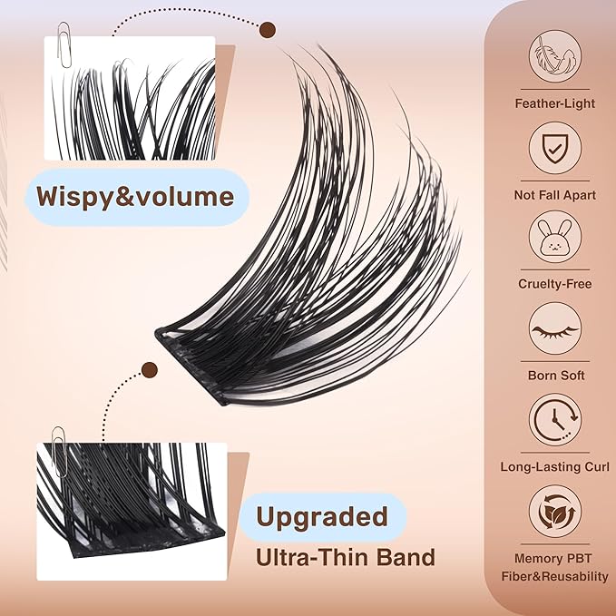 TOOCHUNAG Wispy Lash Clusters D Curly Eyelash Clusters 120pcs Volume Cluster Eyelash Extensions 10-18MM DIY Individual Lashes Extension Thin Band Soft False Eyelashes Clusters
