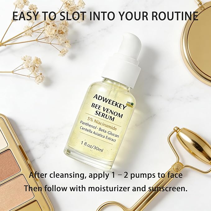 Bee Venom Serum for Face with 5% Niacinamide, Panthenol & Centella – Firming Hydrating Fragrance-Free Serum for Fine Lines, Sensitive Skin, 30 mL / 1.0 fl oz