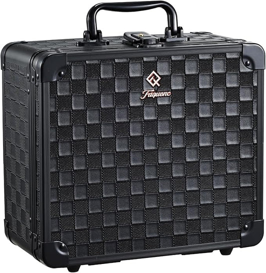 Makeup Case with Magnetic Lighted Mirror 10.15 IN Makeup Organizer Box Travel Cosmetic Case with 3 Colors LED Mirror Portable Vanity Make up Suitcase with Dividers Brush Holder Lock Black Checkerboard
