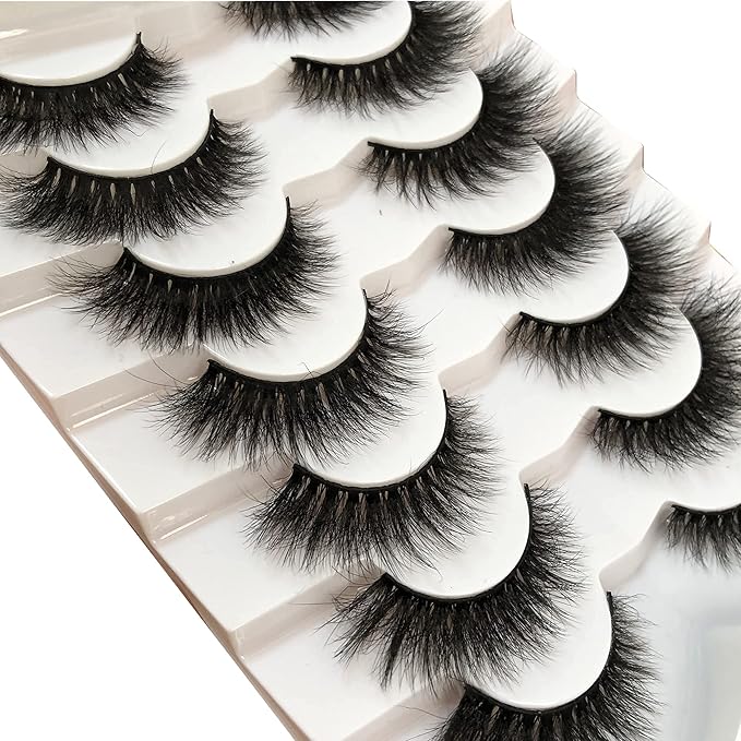 Pooplunch False Eyelashes Cat Eye Wispy Extensions Faux Mink Lashes Pack Short Natural Volume Fake Eyelash Strips 7 Pairs Pack