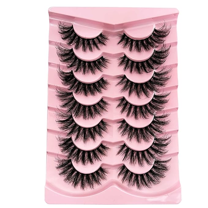 Yasnai Cat Eye Lashes Mink lashes Strip False Eyelashes Volume Lashes Wispy Fake Lashes Natural Eyelashes 7 Pairs Pack