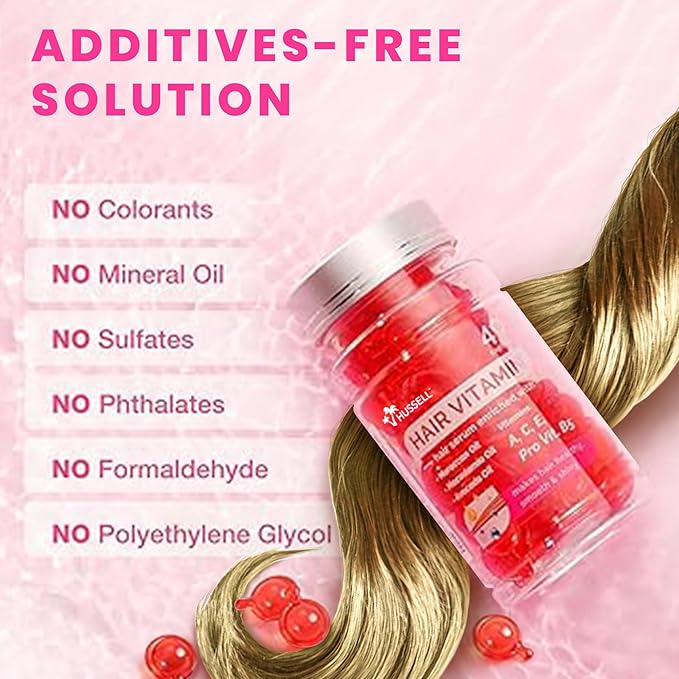 Hair Vitamin Oil Capsules - No Rinse Hair Care Serum with Argan Oil, Macadamia & Avocado Oils Vitamins A, E, & Pro B5 - HairGloss - Conditioner for Women & Men, 40 Capsules