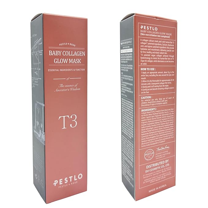 PESTLO Baby Collagen Glow Mask - Korean Peel Off Facial Mask Infused with Reallagen/T3 Vegan Collagen, Aginon, Volufiline for Hydrating, Firming, Glow, Glass Skin | Optional Overnight Use, 2.36 fl.oz