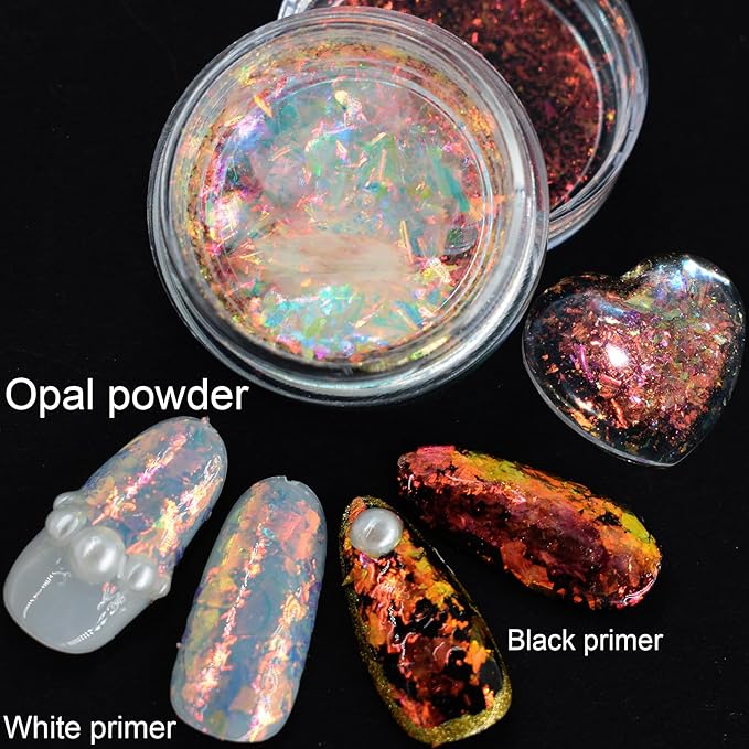 2-Pack Chunky Opal Nail Powder Set - Shimmery Moonlight Nail Art Glitter Powder, Iridescent Chrome Effect,Holographic Iridescent Glitter for 3D Effect Shimmer Pigment Nails Decorations for Nails Art