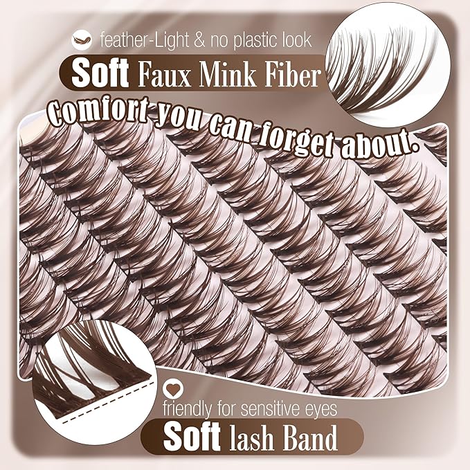 Flaunt Lash Clusters Brown Eyelash Clusters 8-14MM Short Wispy Clutser Eyelash Extensions Natural Individual Lashes Extensions CC Curve Lashes Clusters Dark Brown Cluster Lashes 99 Pcs DIY Lash Pack